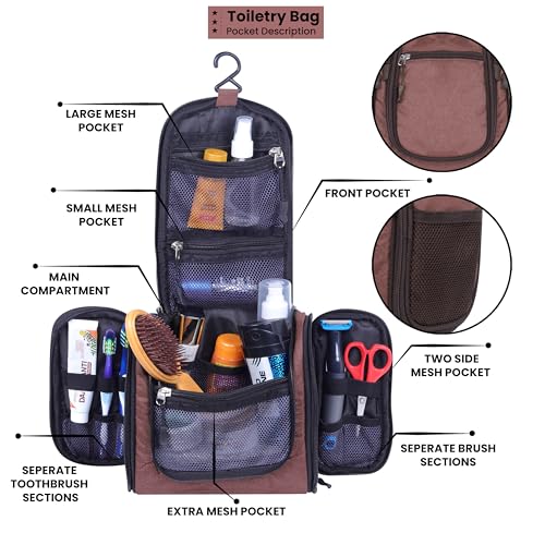 OxbOw Hanging Makeup Kit Travel Organizer, Toiletry Bag for Women, Shaving Kit Bag for Men, Cosmetic Organizer Makeup Pouch TB_P.R.O (20 X 20 X 11 Cm) (Maroon) 3 511 7tXNNML