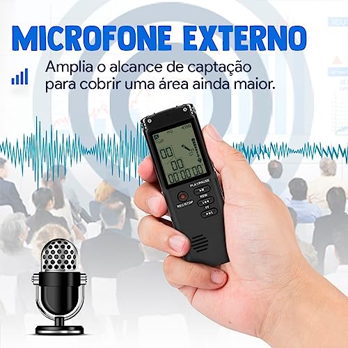Gravador De Voz Digital YouTubers MP3 WMA WAV Músicas Fone De Ouvido Microfone Externo Display LCD A