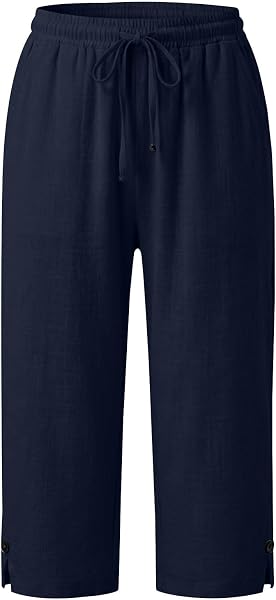 Pantacourt Femme Été Pantalon 3/4 en Coton et Lin Pantalon de Jogging Léger avec Poches Taille Élastique avec Cordon Bouton à la Cheville Pantalon de Sport Décontracté pour Yoga Randonnée - 5
