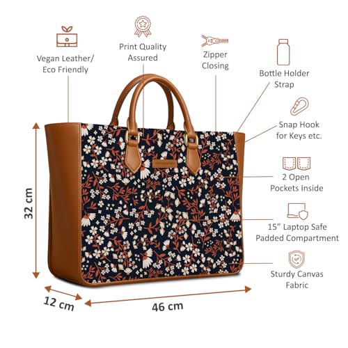Image of The Purple Tree Handcrafted Women's Tote Bag with Vegan Leather Handles & Indian Prints, Shoulder Tote Bag and Handbag for Office and College (Pack of 1)