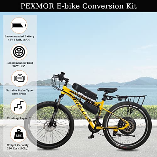 Pexmor Electric Bike Conversion Kit, 48V 1000W 26" Front Wheel E-Bike Conversion Kit, Ebike Hub Motor Kit Upgrade 3 Mode Controller W/Pas/Lcd Display/Twist Throttle Bicycle Ebike Wheel Kit #TOP2
