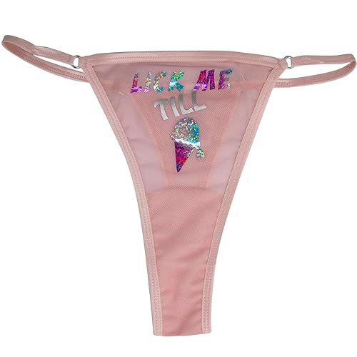 Ebsem Lick me Till ICE Cream Sexy Transparent See Through & Cotton Thong Bikini Women's Funny Underwear Panties Lingerie - One Size - Baby Pink