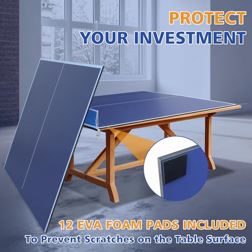 KEIKI 7×4FT Foldable Ping Pong Table Top, 0.47" Portable Table Tennis Conversion Top for Indoor Games, Quick Setup, Single Side Upright, Table Tennis Set for Adults, Blue by KEIKI - Used condition - Image 3