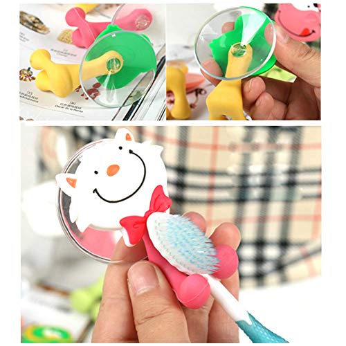 5Pcs Kids Toothbrush Holders, Cute Cartoon Animals Wall Mounted Toothbrush Holders For Child, Girls, Boys, Adult, Heavy Duty Multi-Functional Bathbroom Holders Hooks Set With Suction Cup #TOP5