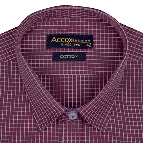 Image of ACCOX Men's Formal Half Sleeves Regular Fit Cotton Navy Blue Sky Blue Check Shirt(Multi,GC158 01)