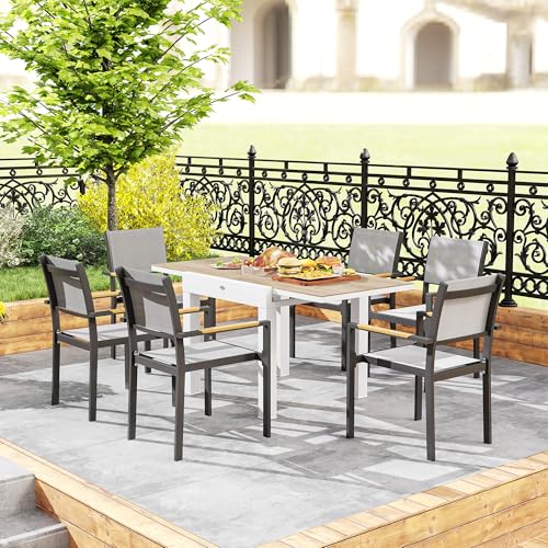 Outsunny Mesa de Jardín Extensible 80/160x80x75 cm, Mesa de Comedor Rectangular de Aluminio para 4-6 Personas con Tapa de PSPC, para Patio, Terraza, Balcón y Exteriores, Blanca - imagen 7