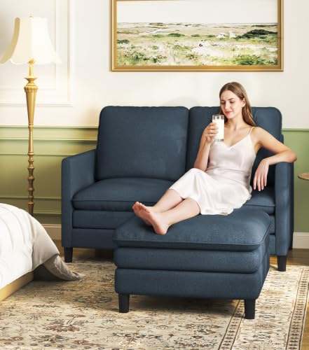 Image of Welzona 3-Layers Cloud L Shaped Couch, 51 inch Teddy Sofa and Loveseat Set