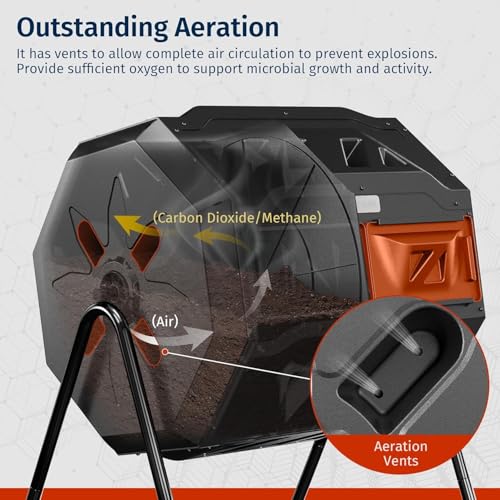 Image of East Oak Compost Tumbler Outdoor, 43-Gal Dual Chamber Compost Bin with 2 Sliding Door and Aeration System, Tumbling Rotating Composter Bin for Garden, Kitchen, Yard