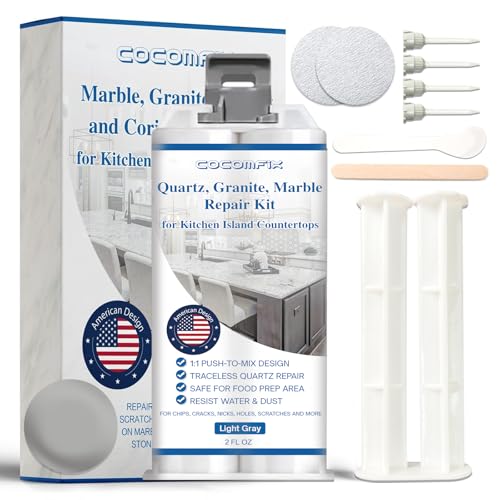 Quartz Countertop Chip Repair Kit(Light Gray), Marble and Granite Repair to Fix Nicks, Chips or Scratches on Granite, Marble Porcelain, Corian, Travertine, Quartz, Acrylic and Other Surfaces.