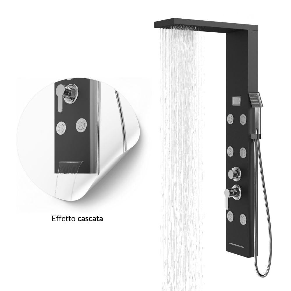 Columna de ducha York de acero con 4 funciones, pantalla de control de temperatura, efecto lluvia, cascada, sensor de temepratura (negro)