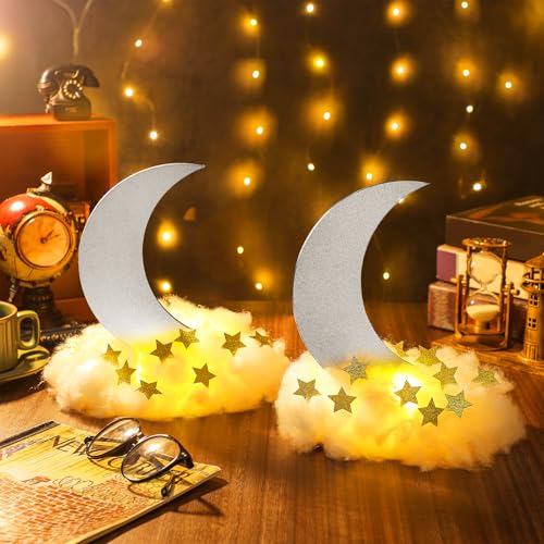 Image of Wonderjune 9 Sets Twinkle Twinkle Little Star Table Centerpieces DIY Moon Stars Baby Shower Decorations Light Star Cloud Decor for Baby Shower Birthday Party DIY Crafts (Glitter Silver)