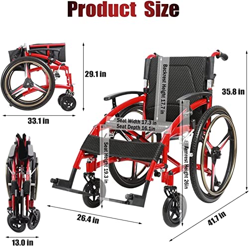 Silla de Ruedas Plegable para Adultos con Barandilla Elevable Silla de Ruedas Manual Ligera, Autopropuly Ergonómica