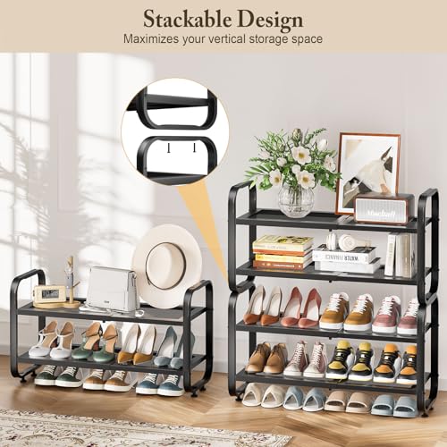 OdoVow Shoe Rack for Entryway, 18.5" - 29.7" Expandable Shoe Rack for Closet, Adjustable Metal Shoe Shelf Storage for Garage, Entryway, Door Entrance, Black — view 4