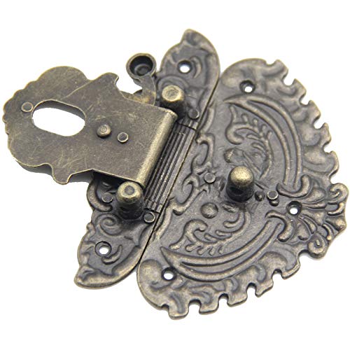 Image of 2Pcs Latch Hasp Antique Brass Decorative Hasp Jewelry Wooden Box Hasp Latch Lock with Screws for Drawer Cabinet Jewelry Wooden Case Box Antique Bronze Lock, 86x76mm