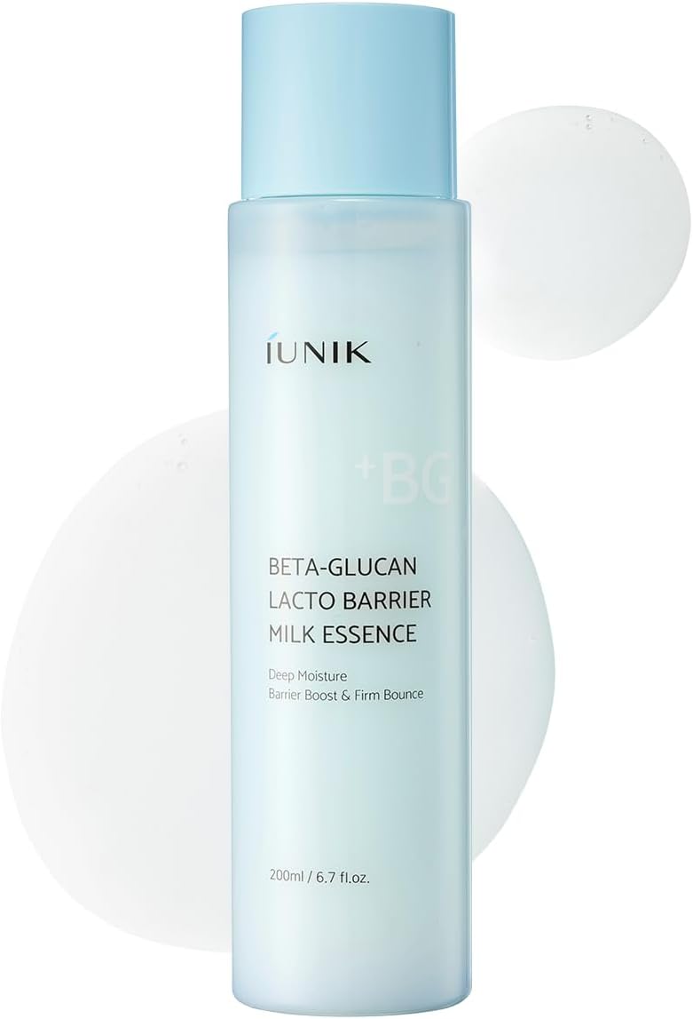 IUNIK Beta-Glucan Barrier Milk Essence, Hydrating & Barrier Care for Sensitive Dry Skin, Lightweight Daily Essence, 200ml / 6.7 fl oz