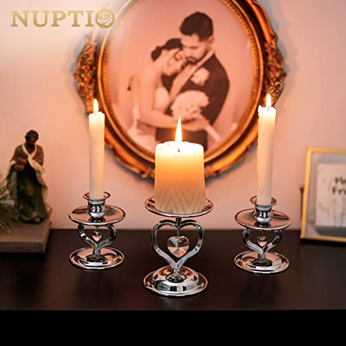 Nuptio Candle Sticks Holder Silver - 3 Pieces Unity Candle Holder for Pillar & Taper, Pillar Candle Holder Tapered Candle Stand Candlestick for Long Candles Gifts Christmas Wedding Dinning Party - Image 3
