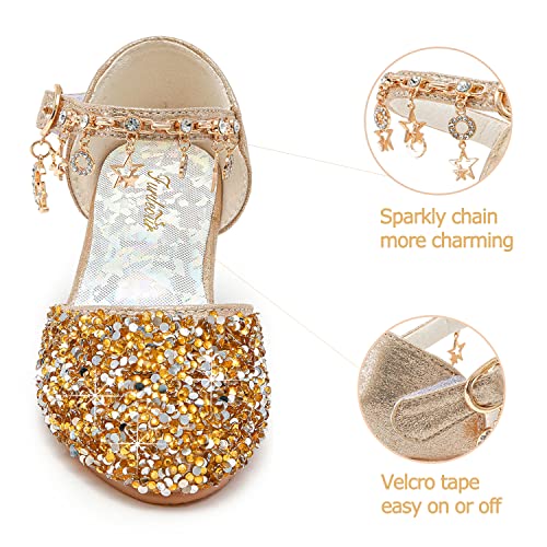 Furdeour Girls Gold Block Heel Sandal Sparkly Toddler Gold Dress Shoes Heels For Kids Size 10 Sequin Sslippers Flower Girls Wedding Party Shoes(2902Gold 10) #TOP4