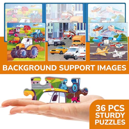 Image of Magnetic Puzzles for Toddlers 3-5 - Kids Travel Toys for Boys and Girls | 36 Pieces Sudoku Toddler Puzzles Ages 2-4 - Learning Transport Travel Game for Kids Ages 4-6 - Car Airplane Road Trip Games