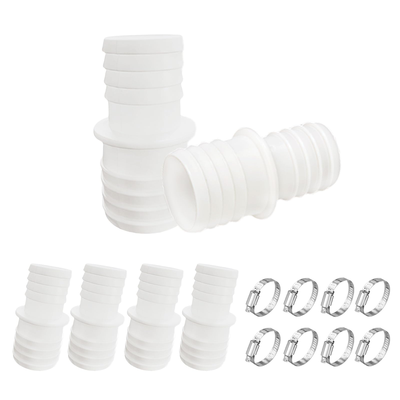 4 conectores de manguera para manguera de piscina de 32 mm o 38 mm | Juego de adaptadores de piscina con abrazaderas de manguera de acero inoxidable | Boquilla doble de plástico para conexión a