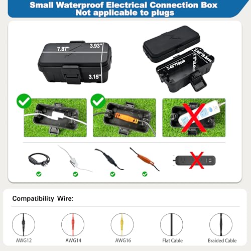 Hrensaw Weatherproof Electrical Connection Box (6 x 3.5 x 2.8 inch), Outdoor Electrical Box, Waterproof Covers for Cords and Lights, Black