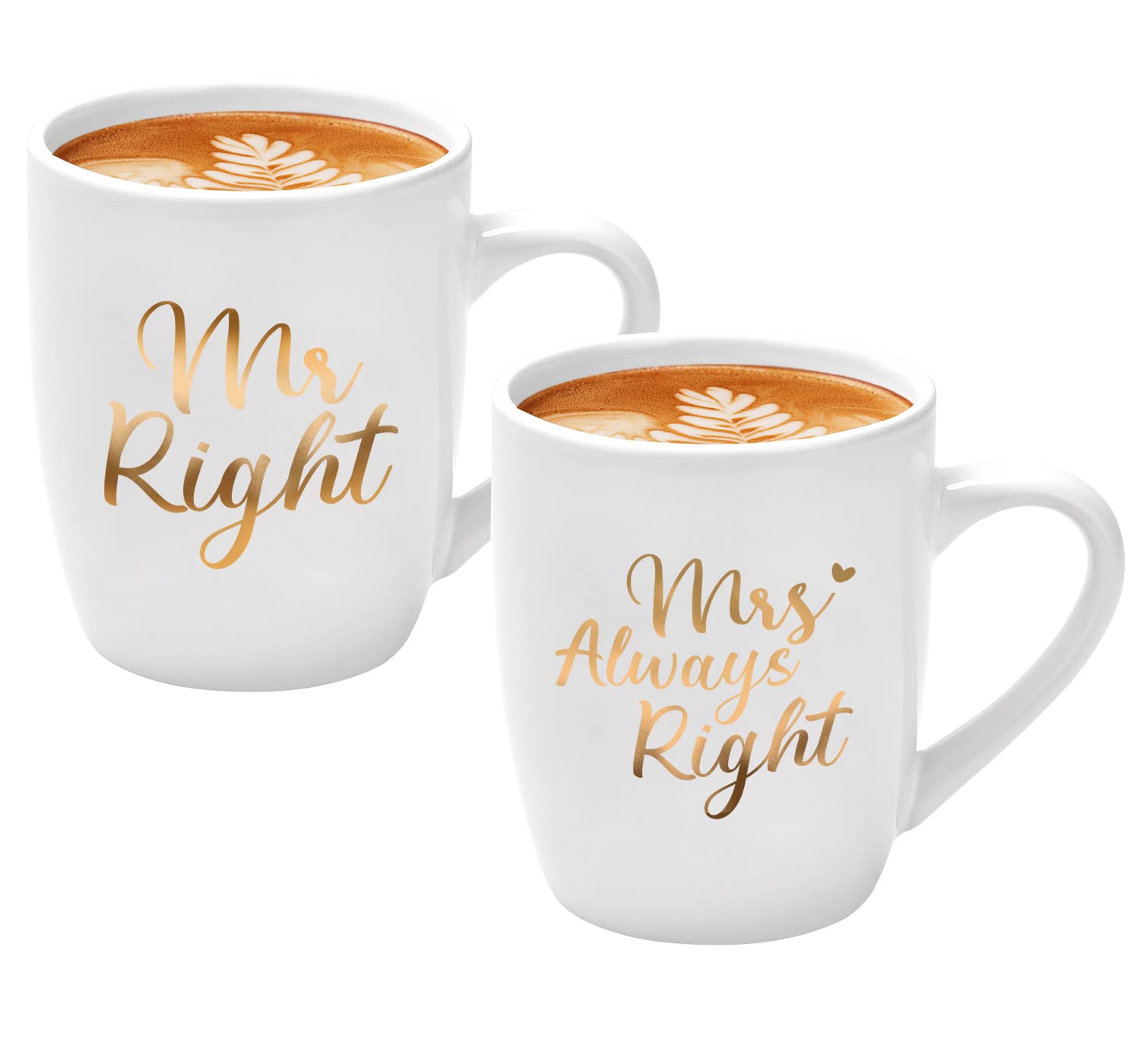 Mr Right und Mrs Always Right - Set di 2 tazze da caffè per sposi, regalo per matrimonio, San Valentino, Natale, anniversario, compleanno, 320 ml