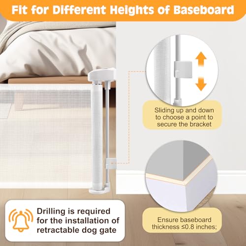 2 Packs Retractable Short Dog Gate - Small Puppy Mesh Safety Pet Gates Doggy Door for Doorways Stairs Kitchen Hallways Indoor, 14 Tall, Extends up to 59 Wide, White