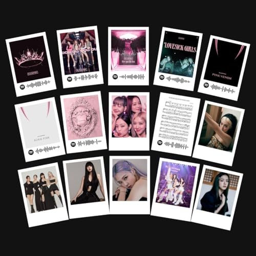 Image of Black Pink Poster | Blackpink Songs Mini Polaroids Kit (Set of 15) | Black Pink's Pink Venom, Born Pink, Lovesick Girls Songs Size (8 x 6 cm) Posters for Phone Accessories, Bedroom, Office