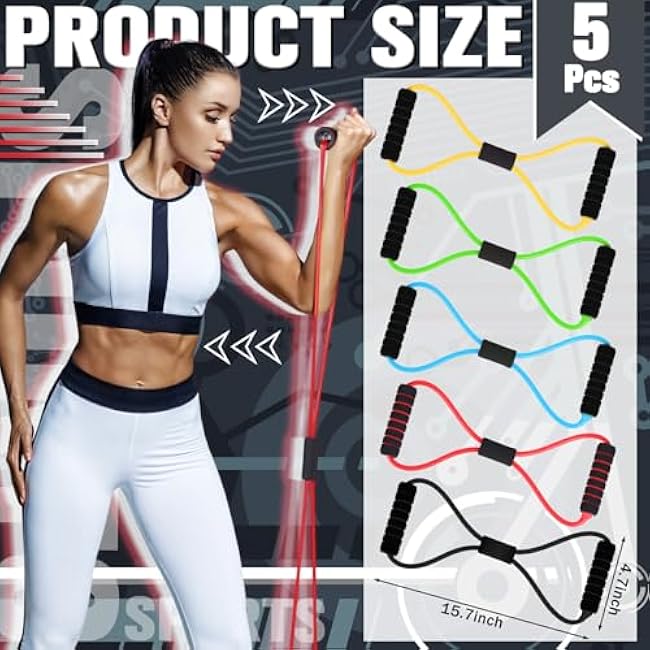 Skylety Figure 8 Fitness Resistance Bands with Handles Set of 5 Exercise Bands for Women Men Rope 8 Word Elastic for Arm and Shoulder Stretch Yoga Gym Fitness Muscle Training Chest Expander