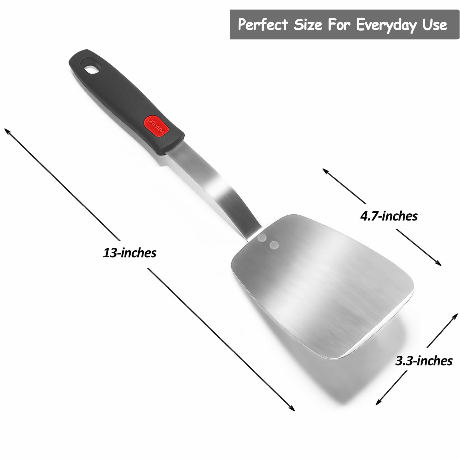 Stainless Steel Spatula, Solid Metal Turner for Kitchen Use, VOVOLY Heavy Duty Cooking Spatula, Wide Blade with Beveled Edge, Heat Resistant Silicone Handle, Dishwasher Safe