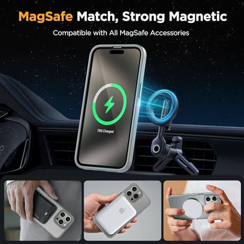 Image of Miracase Magnetic for iPhone 15 Pro Case 6.1 inch (Compatible with MagSafe)(with 2X Screen Protectors)Military-Grade Protection, Anti-Fingerprint Translucent Matte Phone Cover, Gray