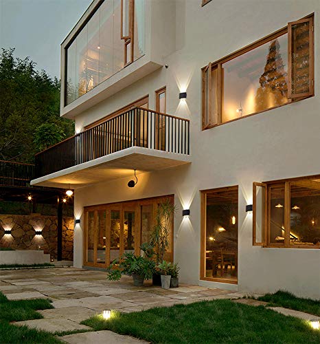 Image of Modern LED IP65 Waterproof Exterior Wall Lamp with Backing Plate, 8W 86V-265V Warm White 3000K Aluminum Indoor Outdoor Surface Mount Rainsafe Matte Black Up Down Porch Staircase Hallway Garage