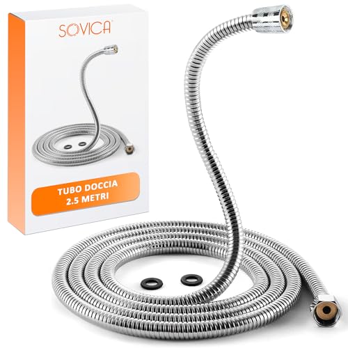 Tubo doccia flessibile 2,5 metri – Anti-torsione e rotazione 360° – Massima libertà di movimento per famiglie, anziani e docce grandi – Acciaio inox resistente – Compatibile con soffioni universali