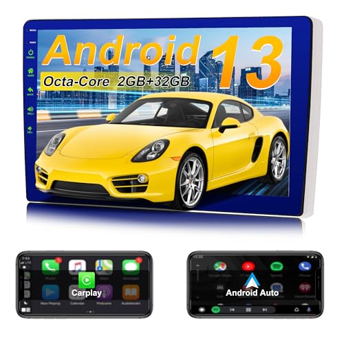 Universal Car Radio Replacement, 9 Inch Blue Touch Screen with Wireless CarPlay Android Auto GPS in-Dash Navigation Unit Head with Bluetooth DSP SWC WIFI Split Screen BT FM Radio Car Radio, 2+32GB