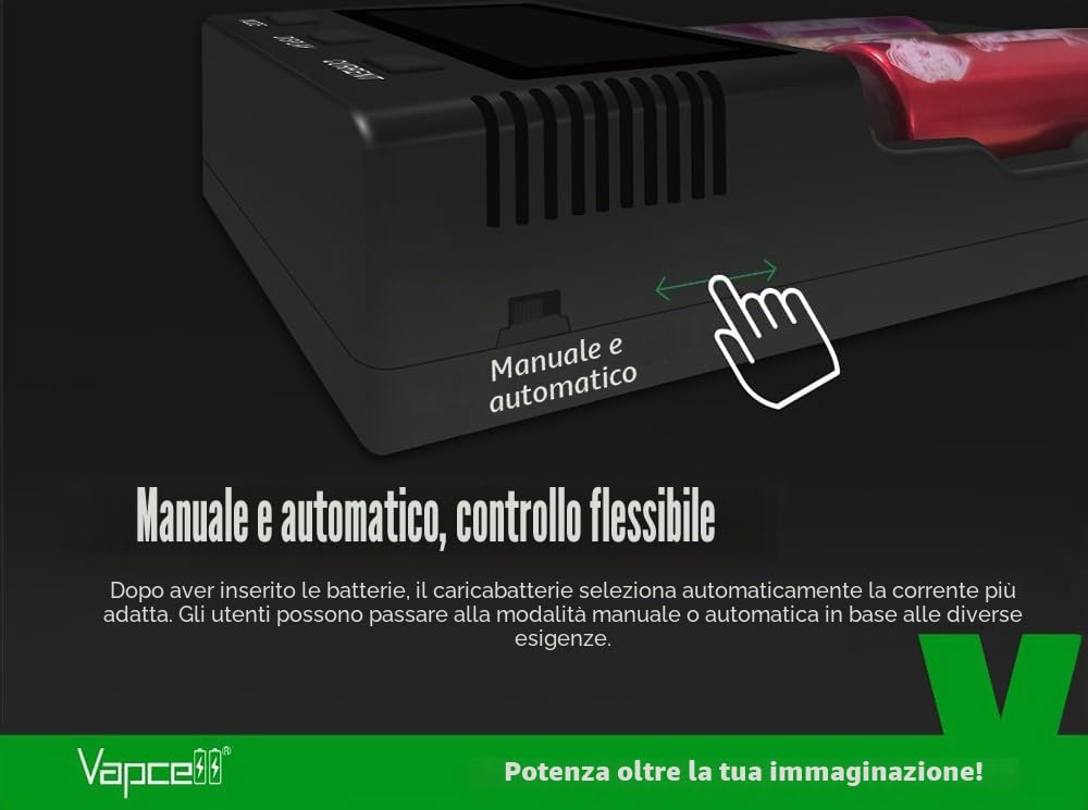 Caricabatterie universale intelligente per batterie, 4 slot di ricarica indipendente con display LCD con funzione di scarica, ricarica e test di capacità