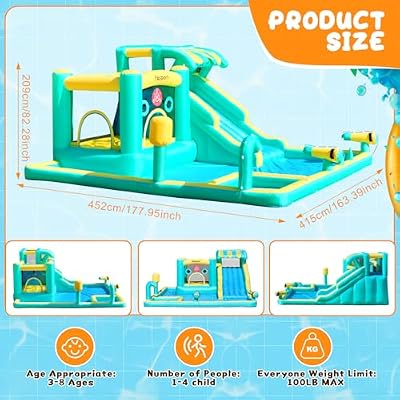 FBSPORT Inflatable Bounce House Water Slide, Widen Water Slide Park 10-in-1 Bounce House with 480W Blower, Jumping, Climbing, Splash Pool, Bouncy Castle for Kids 3-10 Backyard Party Outdoor Indoor