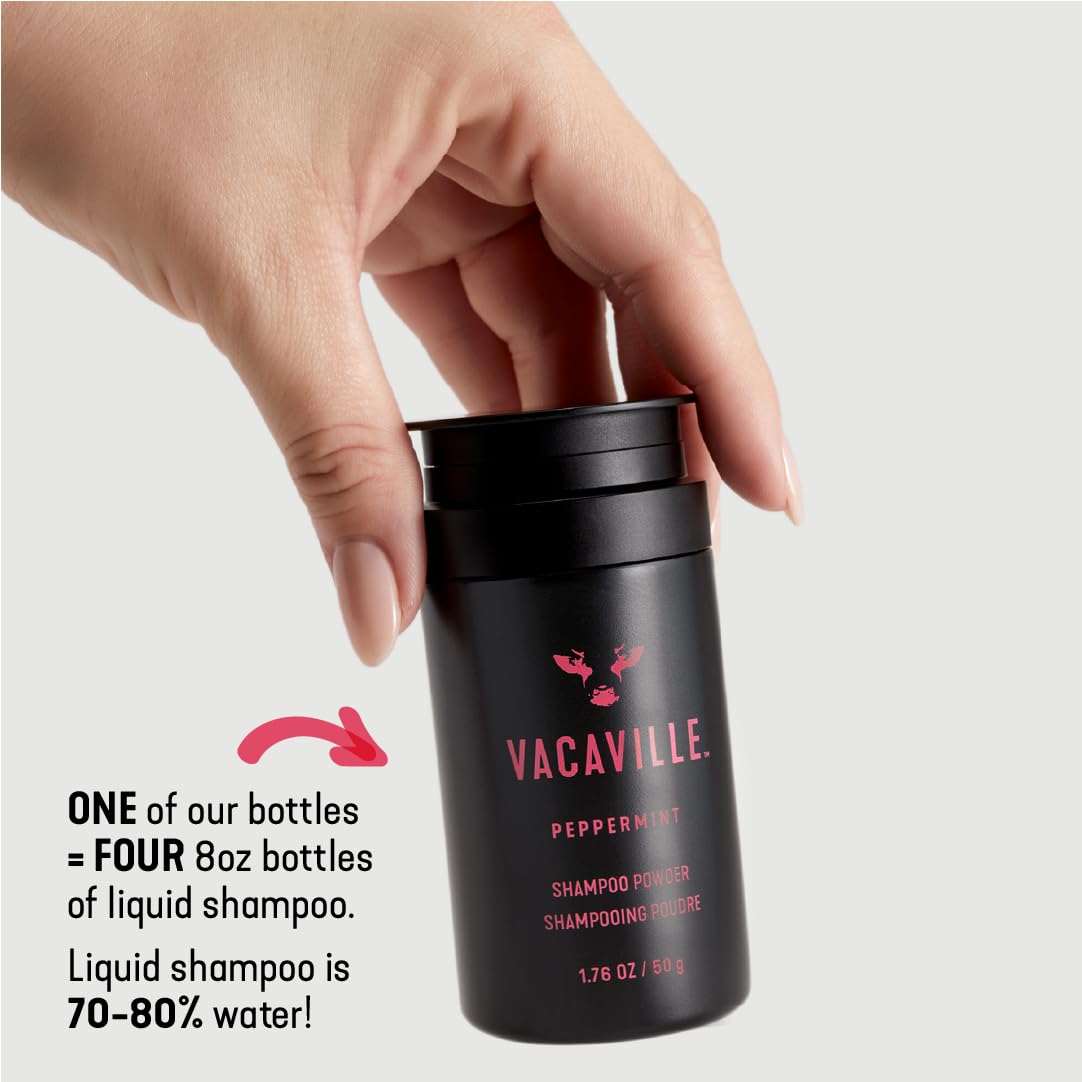 Vacaville Beauty Powder Shampoo for Hair Growth, Peppermint Scented | Waterless, Eco Friendly & Travel Shampoo | Natural Vegan Formula for Thinning Hair & Sensitive Scalp | Full Size