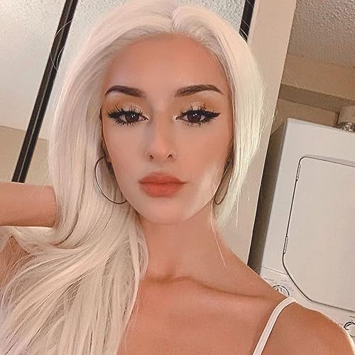 Kalisa Platinum Blonde Lace Front Wig Long Straight Blonde 60# Color Free Part 13 * 3 Lace Wig Synthetic Realistic Hairline Heat Resistant Fiber Wigs for Women Party Cosplay 24inch
