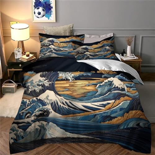 Housse de Couette 3D Effet Vagues Parure de Lit 140x200cm - 6