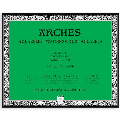 Image of Arches Watercolour Paper Blocks | Cold Pressed Natural White | for Watercolor, Acrylic Painting, Gouache and Poster Color Painting | 300 GSM, 41 x 51 cm- 20 Sheets