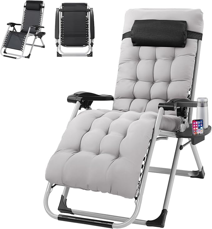 Image of Recliner Chair with Upgraded Adjustable Lock and Removable Cushion with Headrest for Garden Indoor Outdoor