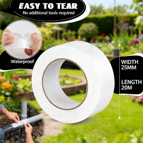 Weißes Panzertape Wasserfest, 25mm × 20m Panzer Tape Handeinreißbar, Wasserfestes Klebeband, Panzerband Weiß Extra Stark, Wasserdichtes Klebeband Außen für Reparieren Bündeln Verstärken Oder Abdichten