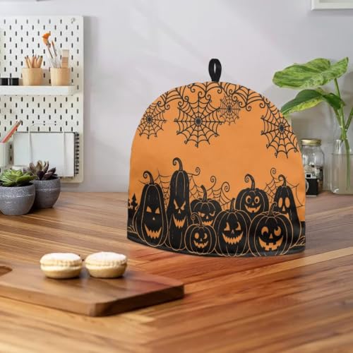 Image of Hudotybom Spider Web Tea Cozy for Teapots Halloween Pumpkin Lantern Tea Cozy Teapot Protector Insulated Teapot Covers Keep Warm