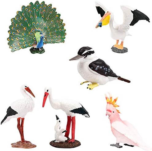 Birds Peacock Pelicans Kookaburra Crane Flamingo Moluccan Cockatoo Model Animal Figure Suitable for Animal Zoo Dinosaur World Scene Plastic Model Decor Collector Toy Gift