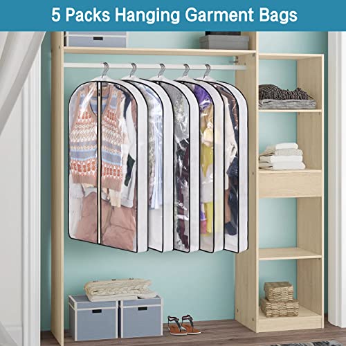 Kimbora 40" Garment Bags For Hanging Clothes Storage With 4" Gussetes Clear Suit Bags For Closet Storage Coat Cover For Sweaters Shirts, Jackets, (5 Packs,White) #TOP6