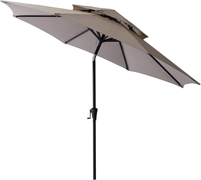 Helios&Hestia 2.75m Double Top Outdoor Garden Market Parasol Patio Table Umbrella with Tilt and Crank, Beige