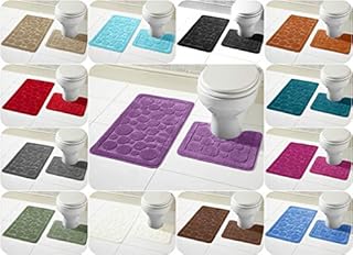 Voice7 Luxury 2 Piece Cali Circles Bath and Pedestal Mat Set - Non Slip Rubber Backing & Comfortable - Choose from 15 Stunning Colors (Aqua, UK Size)