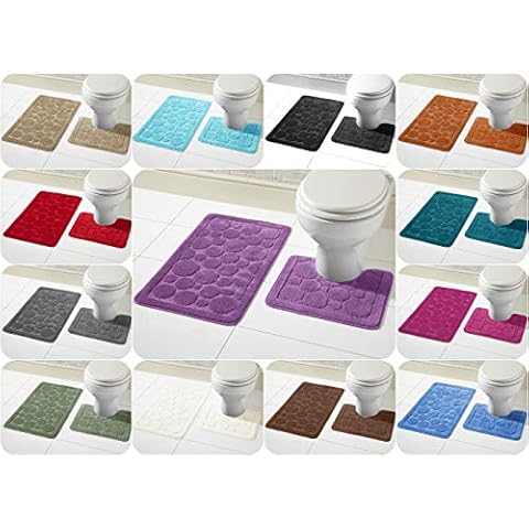 Voice7 Luxury 2 Piece Cali Circles Bath and Pedestal Mat Set - Non Slip Rubber Backing & Comfortable - Choose from 15 Stunning Colors (Silver, UK Size) Cover