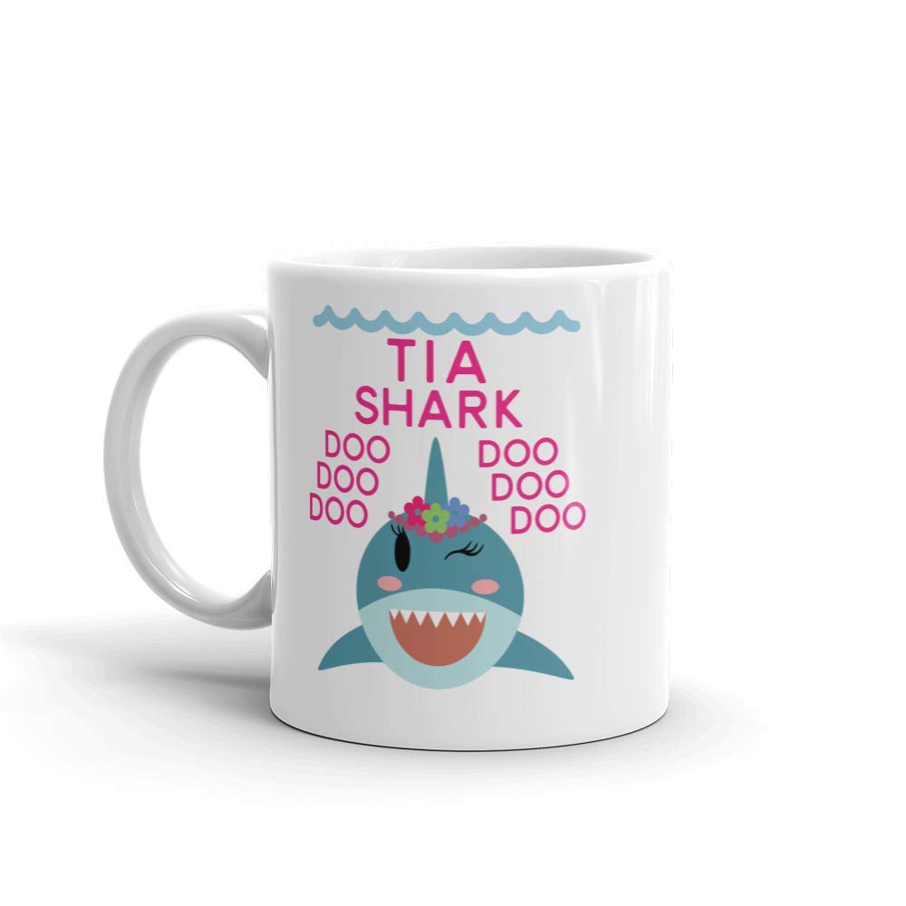 "Shark Tia" Unique Ceramic Coffee Mug/Cup (11 oz.) - Birthday Mother's Day Christmas Gift For Mom Mother Grandma