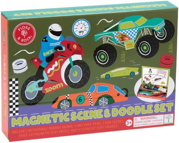 Floss & Rock Cars Magnetic Scene & Doodle Set, 9.5-Inch, Multicolor
