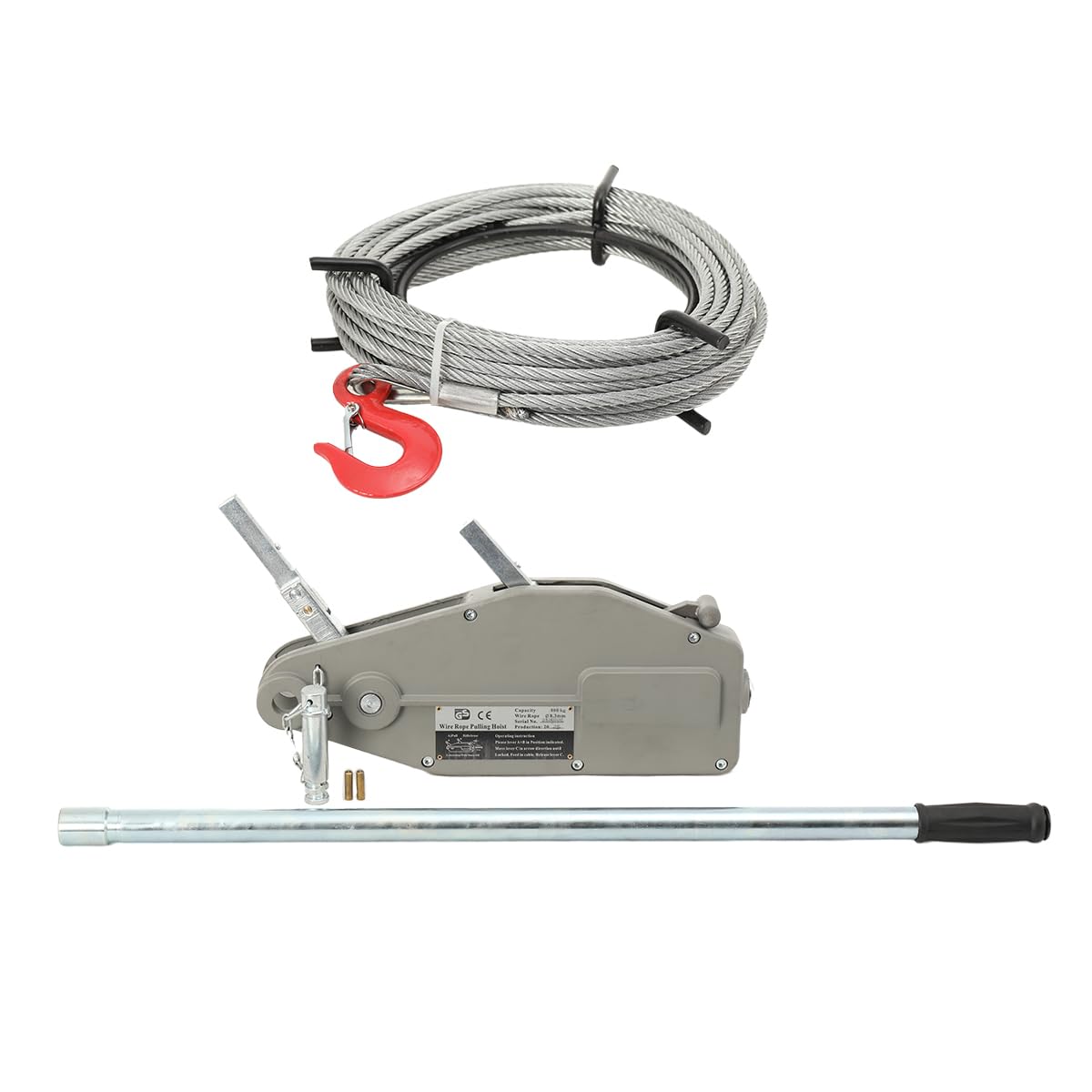 Treuil manuel ECUTEE avec 20 m de corde, treuil manuel forestier avec crochet de charge et goupille de cisaillement, capacité max 800 kg Crane Handle Hoist